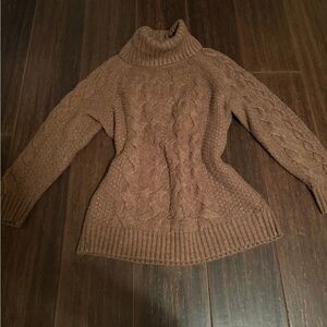 Lands' End Chocolate Cable Knit Turtleneck Sweater